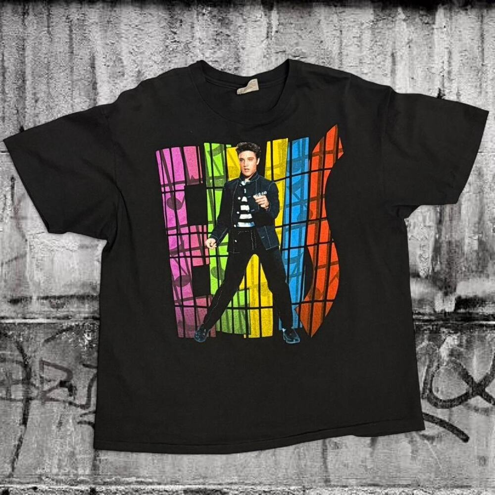 Vintage 1991 Elvis Presley Jailhouse Rock Tee XL Black 2 Sided Single Stitch